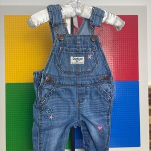 OshKosh B'gosh Blue Denim Overalls with Heart Embroidery